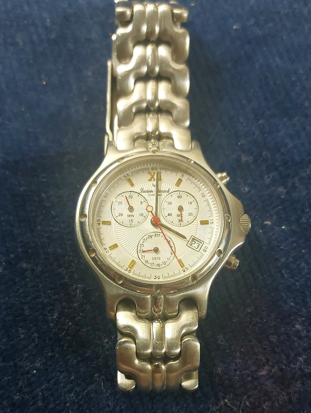 Vintage Lucien Piccard Chronograph Watch Silver Gold Tone White Dial - Needs Bat